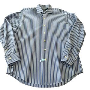Polo Ralph Lauren Regent Custom Fit Blue White‎ Striped Mens Dress Shirt 16½ L